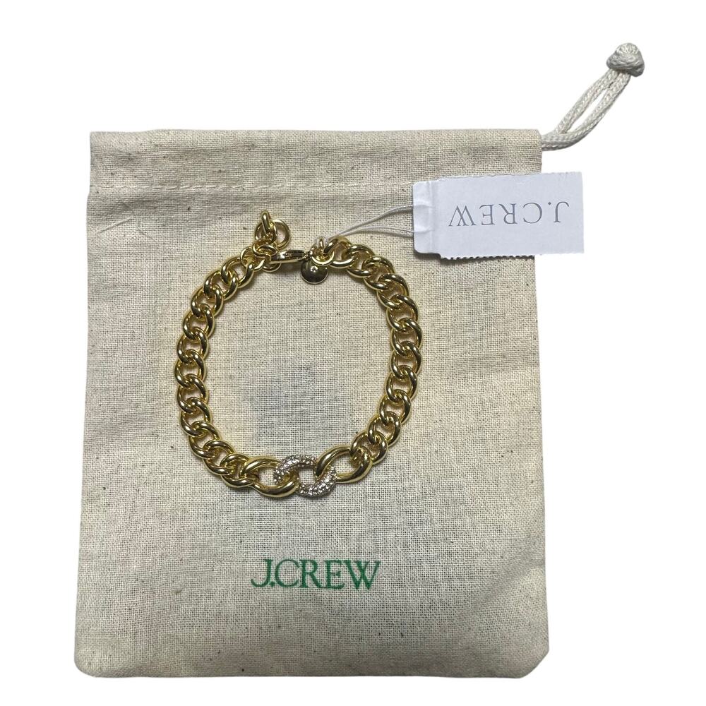 J. Crew Pavé Crystal Chain Bracelet Gold Tone NEW